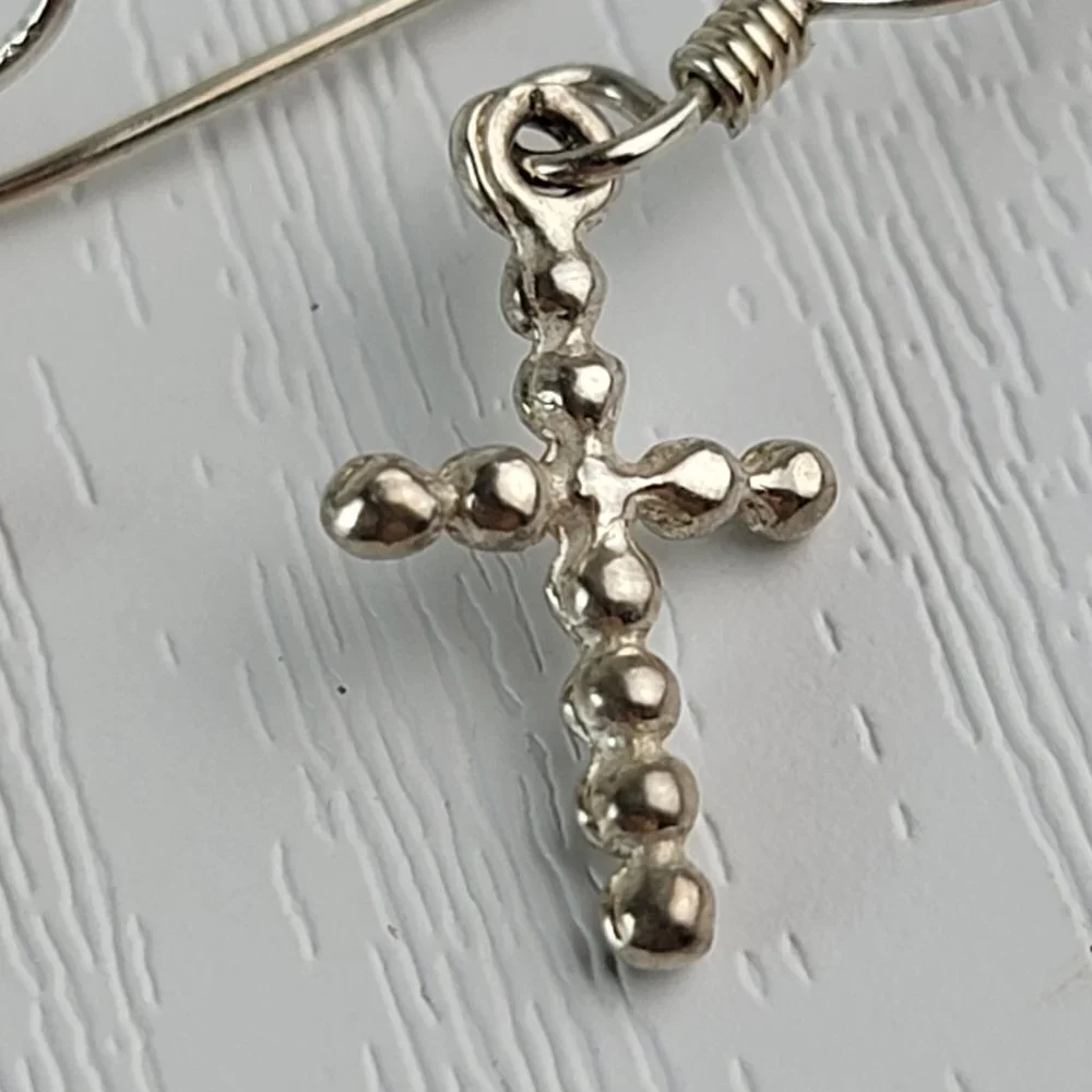 Handcrafted Minimalist Sterling Silver Cross Drop Earrings 0.75 Inch Hook Clasp